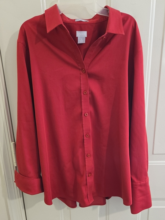 Chico's Tops - Chico's 3 Button Down Shirt Blouse No Iron Stretch Red XL Long Sleeve Career
